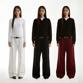 无腰头设计黑白红纯色百搭直筒休闲长裤 FUNKYFUN 2024AW