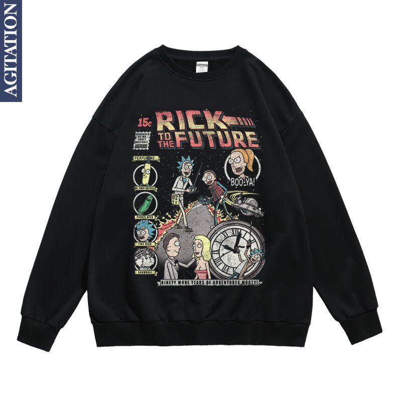卡通动漫瑞克和莫蒂回到未来潮牌周边圆领卫衣男女春秋薄款上衣服