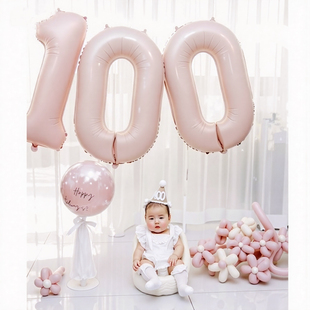 嫩粉色宝宝半岁满月百天ins布置生日数字气球拍照100天开荤装饰品