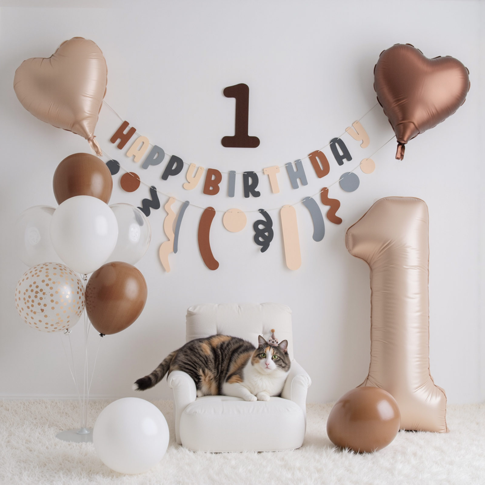 奶油ins风猫咪狗生日场景布置派对爱心数字铝膜气球装扮宠物拉旗