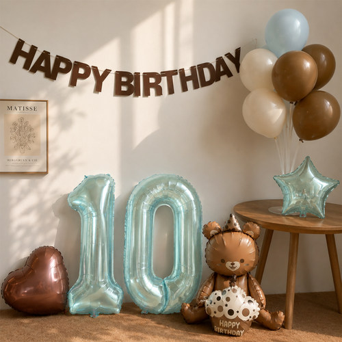 宝宝30天装饰布置气球满月庆祝拍照道具套装100天莫兰迪蓝咖色系