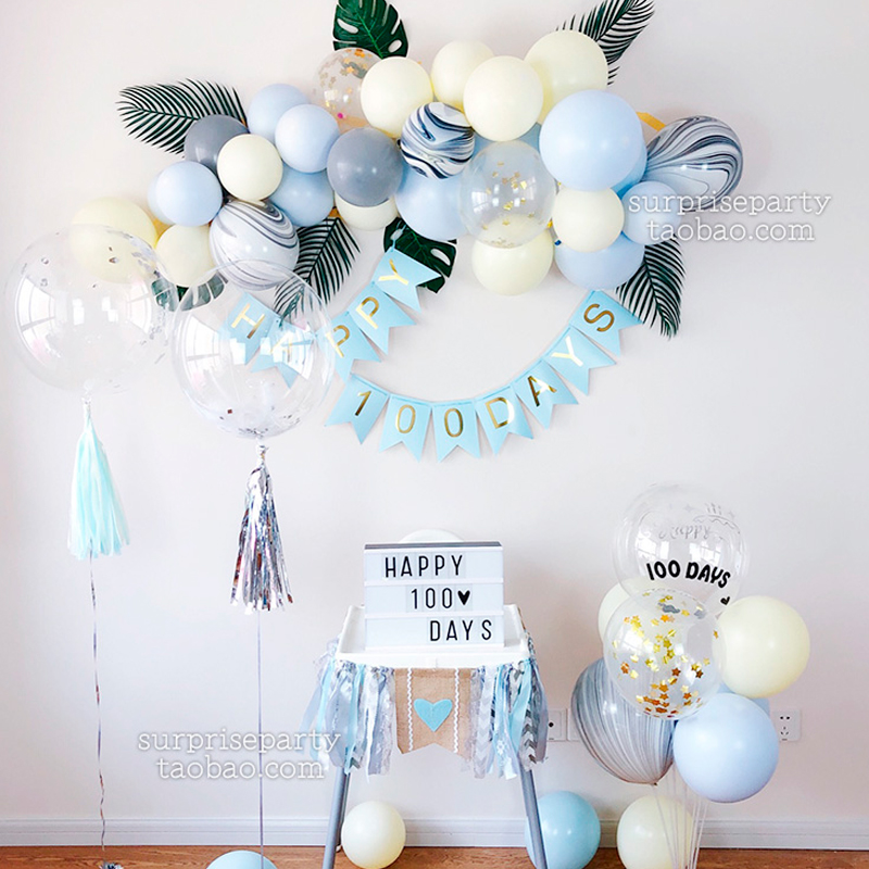 ins风嫩粉色一周岁派对布置气球