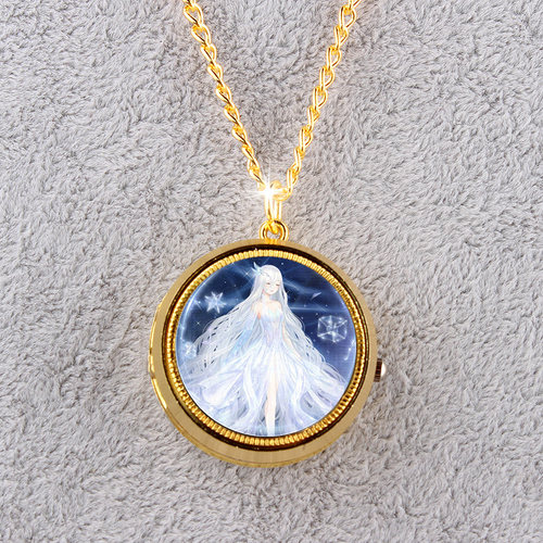 甜美优雅公主旋转夜光怀表项链定制图案小女孩怀表项链时钟挂表