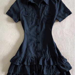 连衣裙女夏季 设计感显瘦蛋糕衬衫 超好看vintage古着穿搭Polo裙子