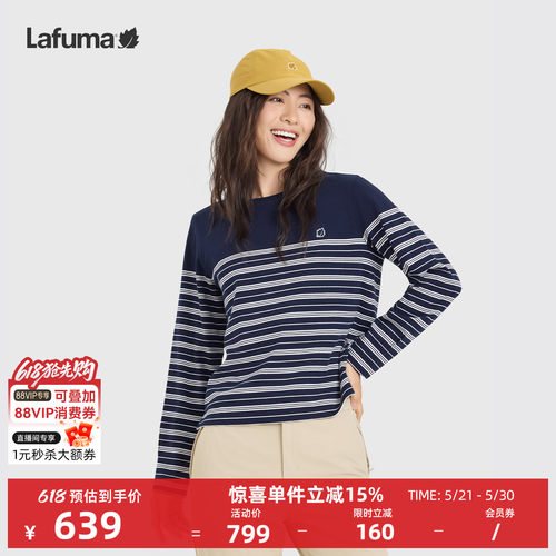乐飞叶长袖T恤圆领条纹女