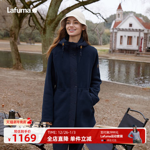 LAFUMA乐飞叶户外露营保暖抓绒衣女款 连帽摇粒绒外套 防风中长款