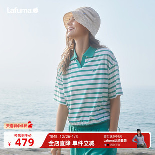 下摆抽绳短袖 条纹运动polo衫 T恤女 休闲时尚 LAFUMA乐飞叶户外新款