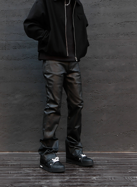 JDKZ美式高街暗黑RO亮面刷蜡牛仔裤男街头机车修身百搭直筒微喇裤