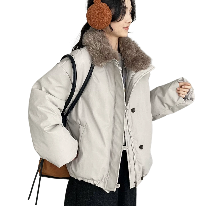 那末复古巴恩风毛领派克羽绒服女韩系慵懒百搭白鸭绒保暖外套