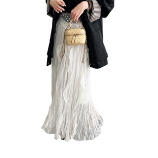 那末 月下白茶 早春温柔皱皱仙女裙女松紧腰飘逸蕾丝半身裙