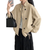 那末韩系复古软皮立领黑色皮衣女抽绳宽松休闲夹克外套