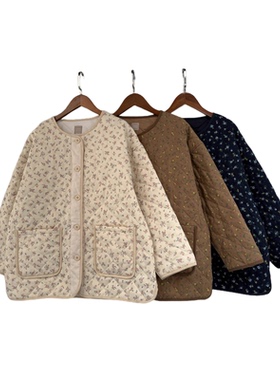 sm2 by tsuharu日系棉麻灯芯绒碎花圆领撞色绗缝夹棉百搭棉服