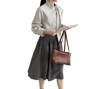 那末早春法式复古100棉飘带衬衫女设计感简约纯色宽松衬衣