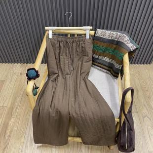 秋冬复古高腰天丝亚麻夹棉阔腿裤 女厚 纯色宽松百搭显瘦文艺长裤