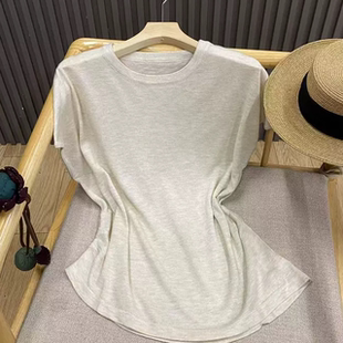 圆领抽褶无袖 上衣女 针织T恤夏季 柔软不规则下摆套头纯色百搭薄款
