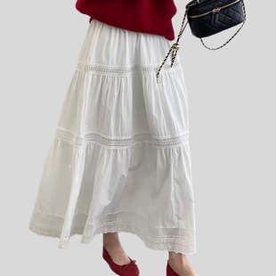 那末 早春小白裙~韩系蕾丝镂空半身裙女温柔风气质白色长裙