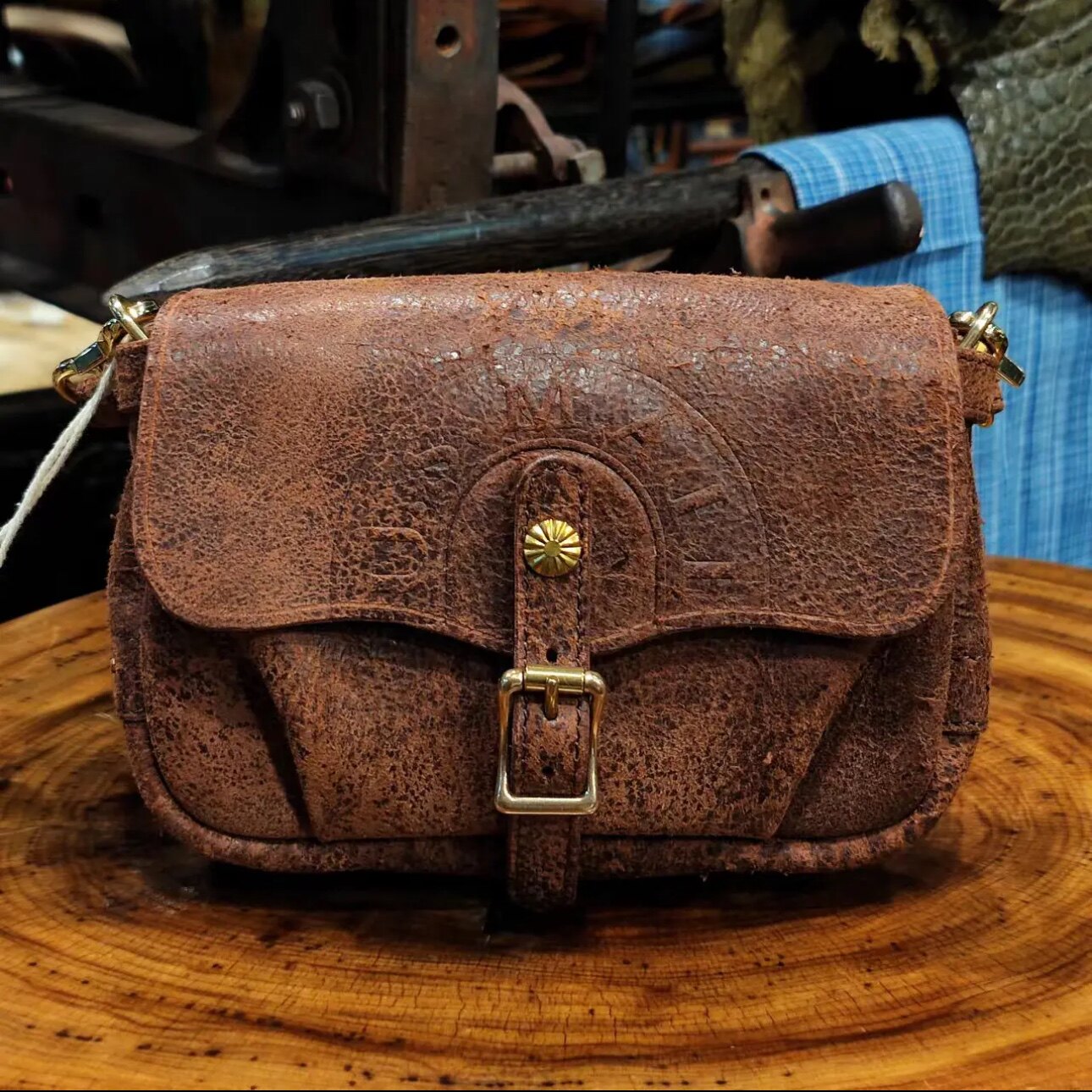 制道手工皮具斜挎包手提包爆裂纹牛皮包复古全植鞣头层牛皮11185