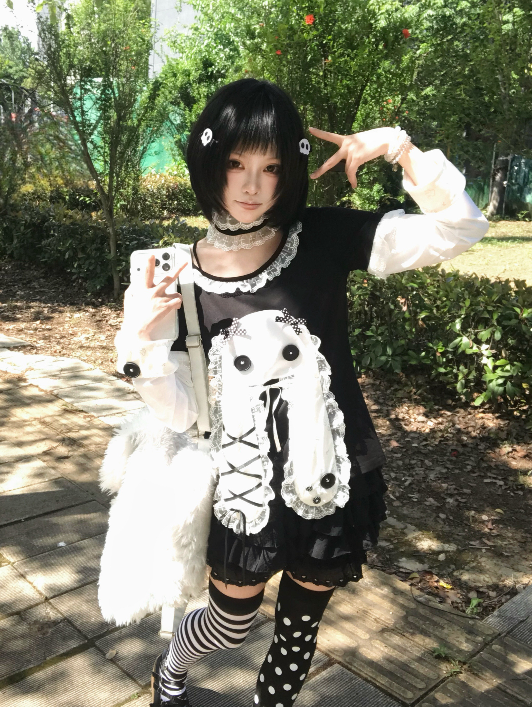 【制服派对】原创可拆卸圆领长袖亚文化上衣辣妹可爱显瘦印花绑带