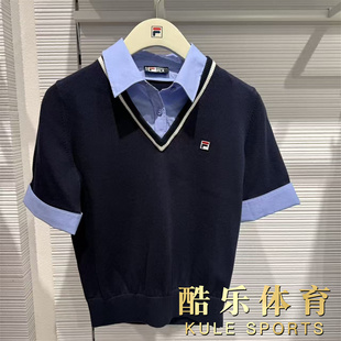 FILA斐乐女装2026夏新款编织衫假两件拼接撞色套头毛衣F11W628423