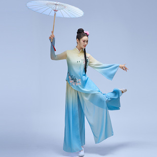 油纸伞演出服中国古典舞蓝色套装艺考胶州舞蹈服一条大河表演服装