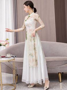 美容院工作服女采耳师服装足疗技师衣服中国风改良旗袍连衣裙夏季