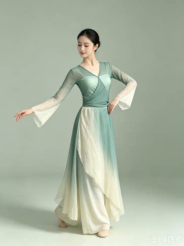 雨涧春行图采莲舞蹈服古典舞演出服入莲间表演服初中生中国舞套装