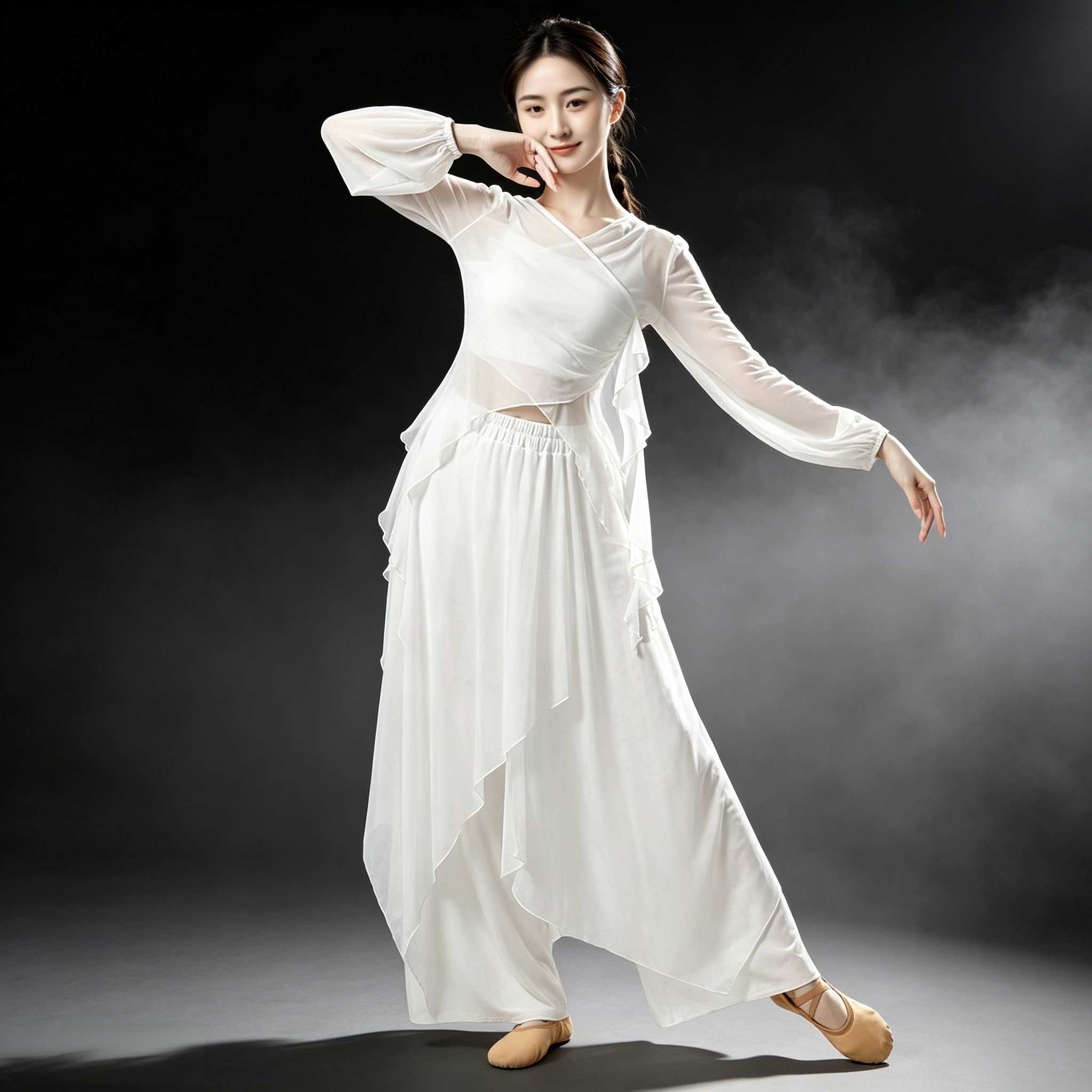 在水一方舞蹈服装白色超仙纱衣套装蒹霞演出服古典舞现代舞练功服