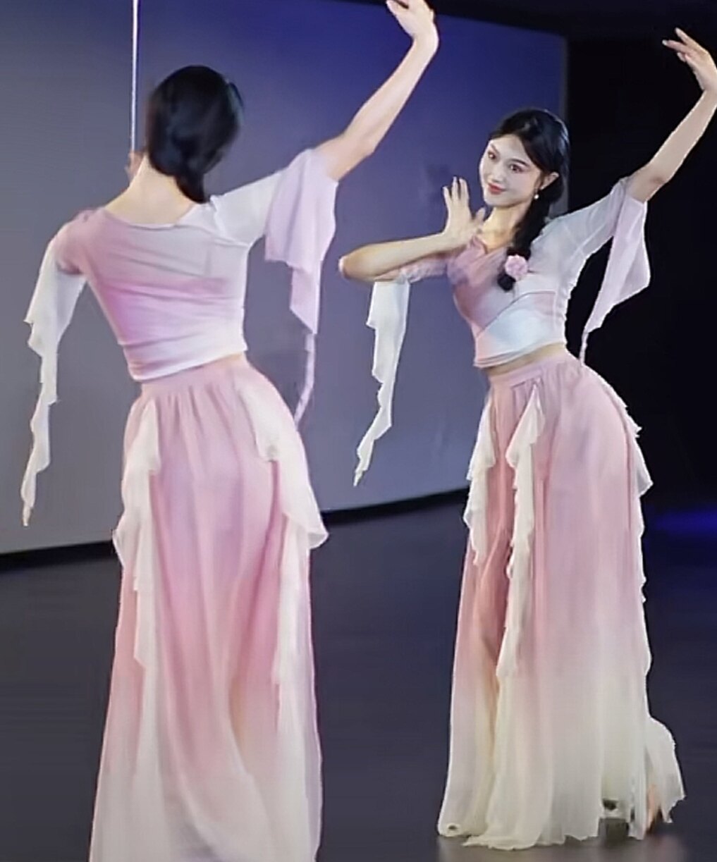 有位姑娘演出服渐变粉色纱衣古典舞盼春赋舞蹈服装一路生花表演服图片