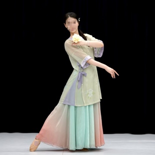 烟雨客演出服 上衣720度大摆裙青衫 盈盈芙蓉语舞蹈服装 古典舞大码