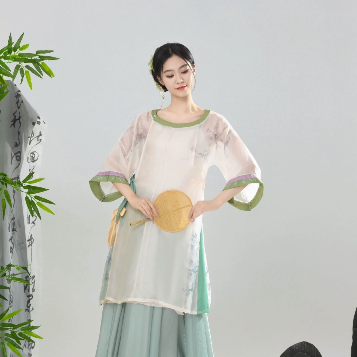 清风徐来舞蹈服新款宽松气质圆领衫大摆裙套装青衫烟雨客演出服女