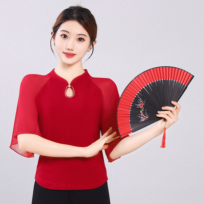 万疆古典舞上衣我爱你中国立领练功服舞蹈服旗袍秧歌舞舞蹈演出服
