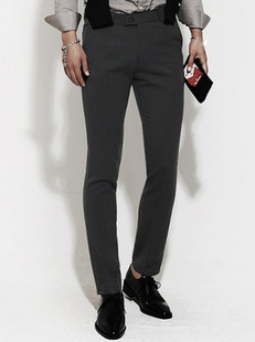 韩国春款灰色修身小脚休闲裤男个性中腰商务小脚裤男潮裤明星同款