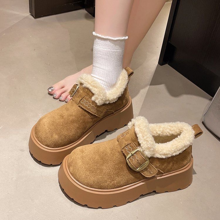 厚底增高加绒保暖勃肯鞋女鞋2025新款冬季雪地靴乐福鞋毛毛棉鞋
