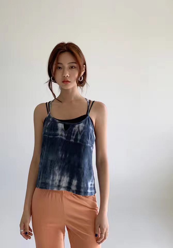 韩国Routine瑜伽吊带 罩衫 时尚扎染全棉亲肤背心 健身上衣