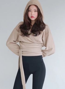 韩国 Routine瑜伽服戴帽衫宽松系带休闲户外跑步运动健身长袖外套