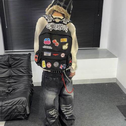 网恋高手书包(CyberLove*s)刺绣荆棘背包恶搞复古美式涂鸦双肩包