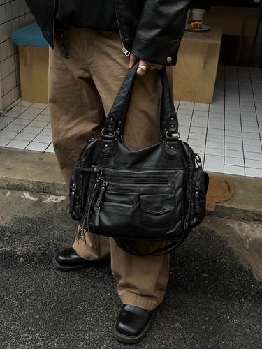 复古机车包高级感托特包日常通勤朋克男女款拉链斜挎包单肩手提包