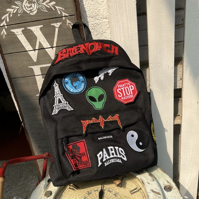 2025网红爆款书包Explorer外星人logo刺绣涂鸦双肩包男小众背包