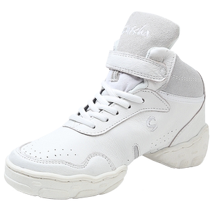 秋冬现代舞鞋女士白色舞蹈鞋女软底增高女式广场舞爵士真皮跳舞鞋