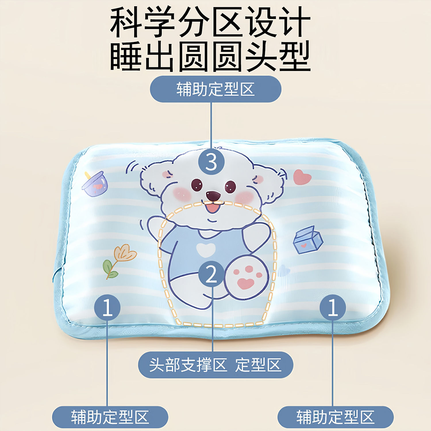 婴儿夏季冰丝凉枕头婴幼儿荞麦宝宝睡觉吸汗透气卡通枕芯冰丝枕