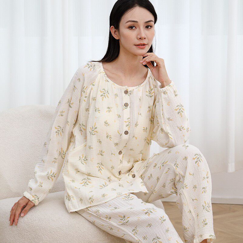 多款纯棉绉布月子服春夏季产后哺乳大码孕妇胸垫睡衣春秋吸汗套装