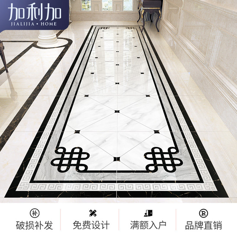 现代简约白色走廊瓷砖拼花地砖客厅玄关过道砖入户门水刀图地砖