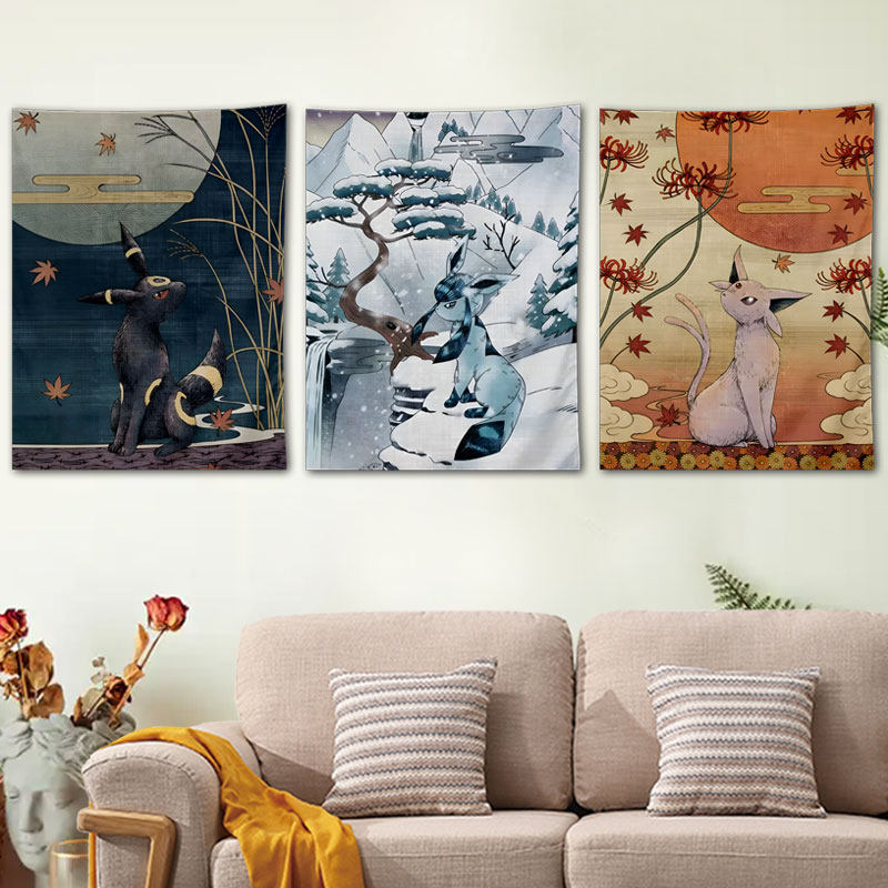 伊布国风精灵宝可梦太阳月亮仙子挂布卧室宿舍背景布墙面装饰画