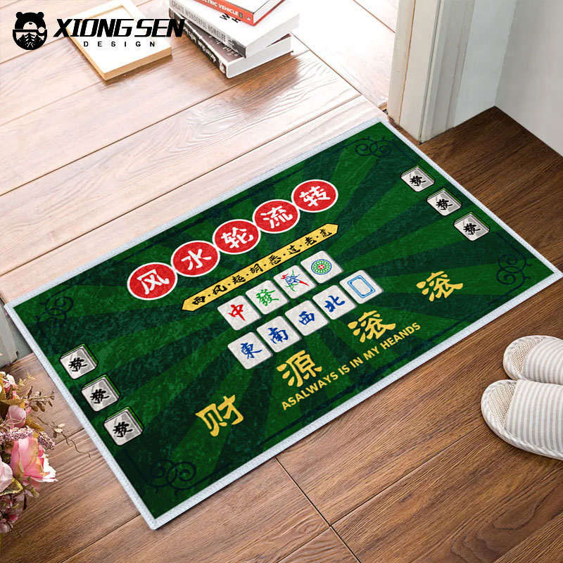 麻将财源滚滚发财十三幺孔雀东南飞麻将馆棋牌室硅藻泥地垫入户垫