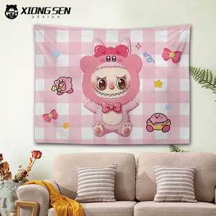 labubu拉布布联名星之卡比挂布沙发墙背景布卧室宿舍墙面装饰画