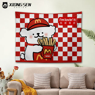 线条小狗麦门联名NASA挂布沙发墙背景布卧室宿舍墙面装饰布高级感