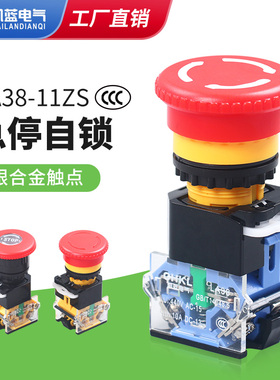 电源启动停止LA38-11ZS(STOP)自锁紧急开关 蘑菇头22mm急停按钮