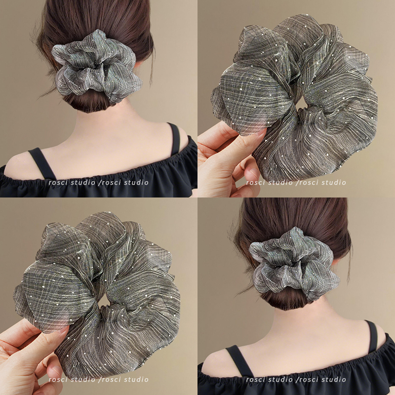 巨好看满天星网纱大肠发圈女烫钻高级感2025新款丸子头花韩系发饰