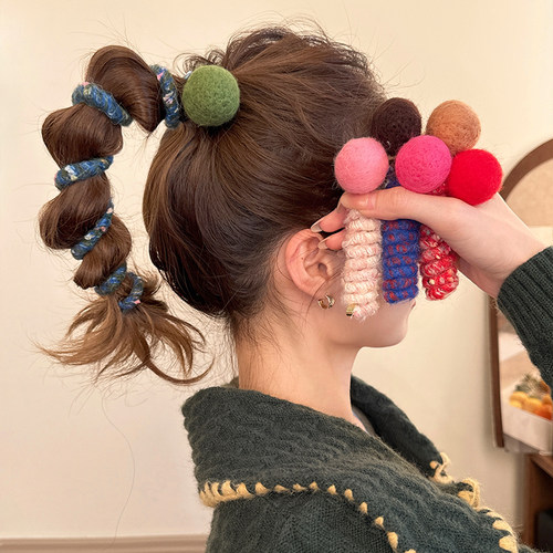 日系毛球直线电话线发圈