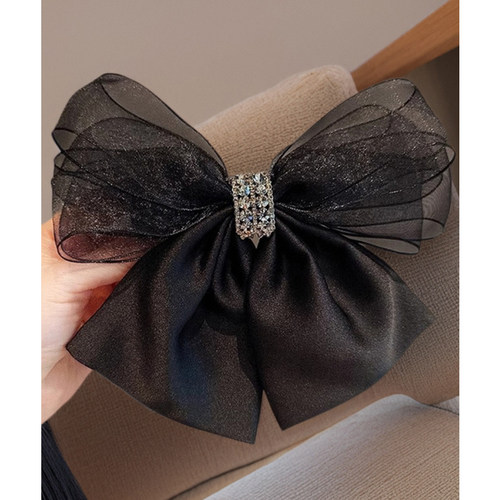 黑色蝴蝶结水钻弹簧夹
